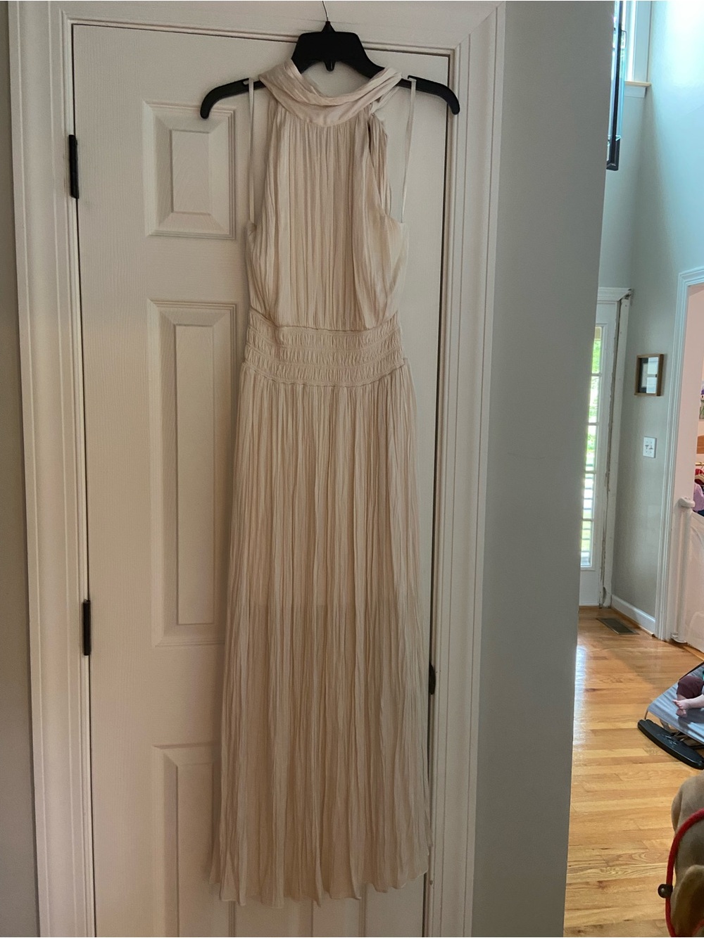 BCBG Cream Pleated Halter Maxi Dress